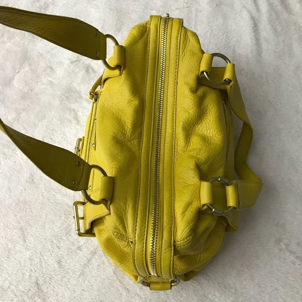 Michael Kors Yellow Leather Outer Pockets Double Handle Satchel Purse Bag